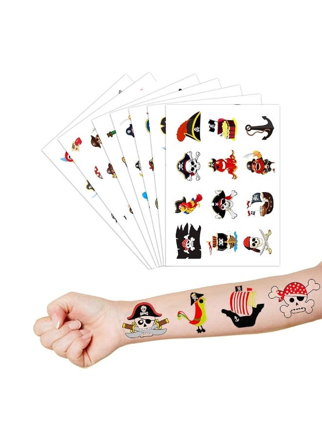 Pirate Temporary Tattoos Birthday Themed Party Supplies Decorations Favors 8 Sheets 96PCS Decor Cute Stickers Tattoos for Class School Prizes Gift for Kids Boys Girls Carnival Christmas Rewards