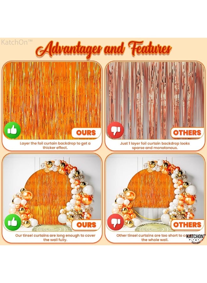 KatchOn, XtraLarge Orange Fringe Backdrop Curtain - 3.2x8 Feet, Pack of 2 Orange Backdrop | Orange Streamers for Basketball Party Decorations | Orange Party Decorations, Orange Birthday Decorations