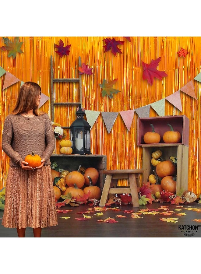 KatchOn, XtraLarge Orange Fringe Backdrop Curtain - 3.2x8 Feet, Pack of 2 Orange Backdrop | Orange Streamers for Basketball Party Decorations | Orange Party Decorations, Orange Birthday Decorations