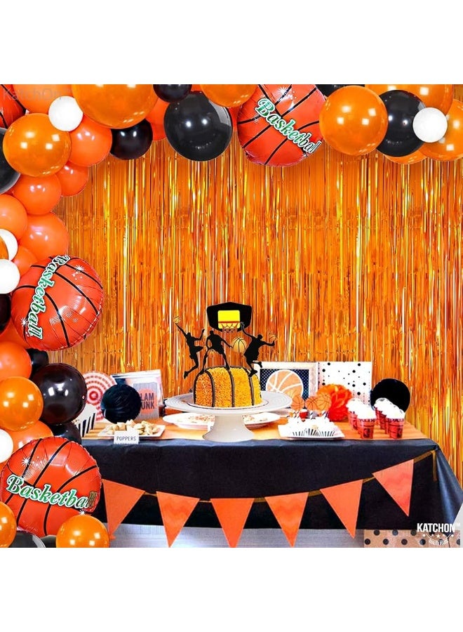KatchOn, XtraLarge Orange Fringe Backdrop Curtain - 3.2x8 Feet, Pack of 2 Orange Backdrop | Orange Streamers for Basketball Party Decorations | Orange Party Decorations, Orange Birthday Decorations