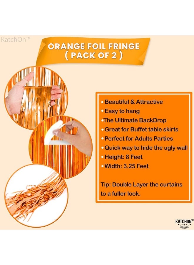 KatchOn, XtraLarge Orange Fringe Backdrop Curtain - 3.2x8 Feet, Pack of 2 Orange Backdrop | Orange Streamers for Basketball Party Decorations | Orange Party Decorations, Orange Birthday Decorations
