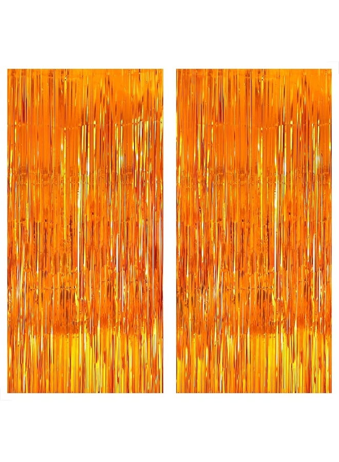 KatchOn, XtraLarge Orange Fringe Backdrop Curtain - 3.2x8 Feet, Pack of 2 Orange Backdrop | Orange Streamers for Basketball Party Decorations | Orange Party Decorations, Orange Birthday Decorations