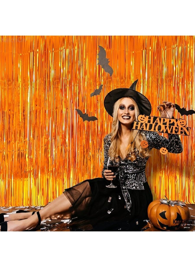 KatchOn, XtraLarge Orange Fringe Backdrop Curtain - 3.2x8 Feet, Pack of 2 Orange Backdrop | Orange Streamers for Basketball Party Decorations | Orange Party Decorations, Orange Birthday Decorations