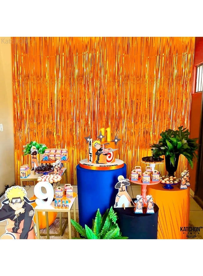 KatchOn, XtraLarge Orange Fringe Backdrop Curtain - 3.2x8 Feet, Pack of 2 Orange Backdrop | Orange Streamers for Basketball Party Decorations | Orange Party Decorations, Orange Birthday Decorations