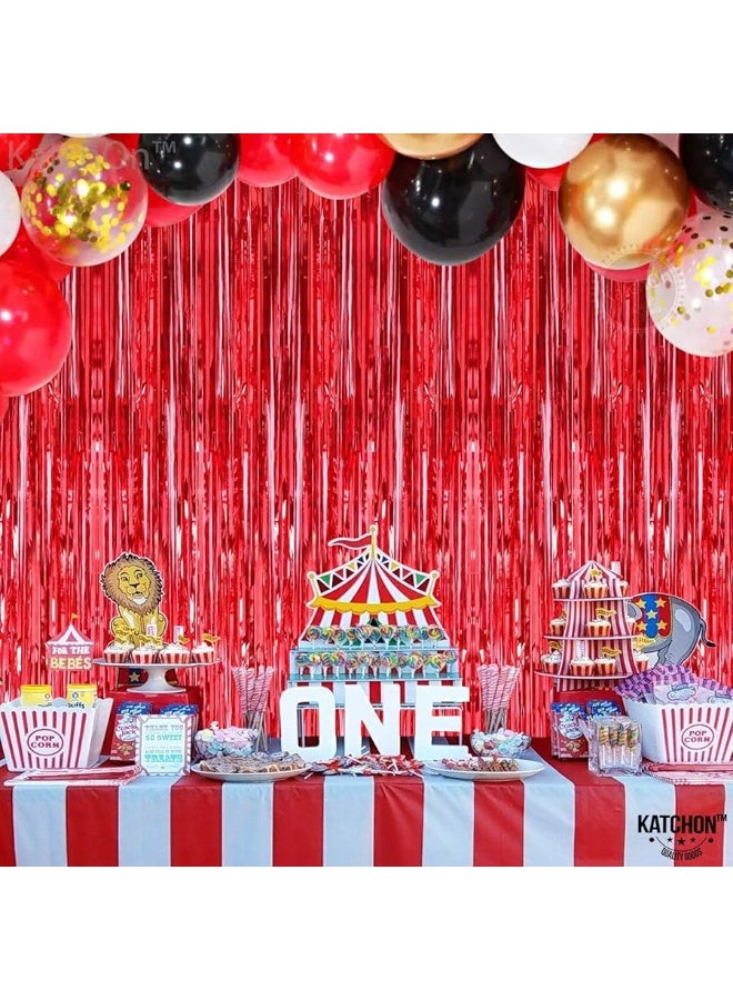 KatchOn, XtraLarge Red Streamers Party Decorations - 6.4x8 Feet, Pack of 2 | Shiny Red Fringe Backdrop for Valentines Day Decorations | Red Backdrop for Valentines Day Backdrop | Red Party Decorations