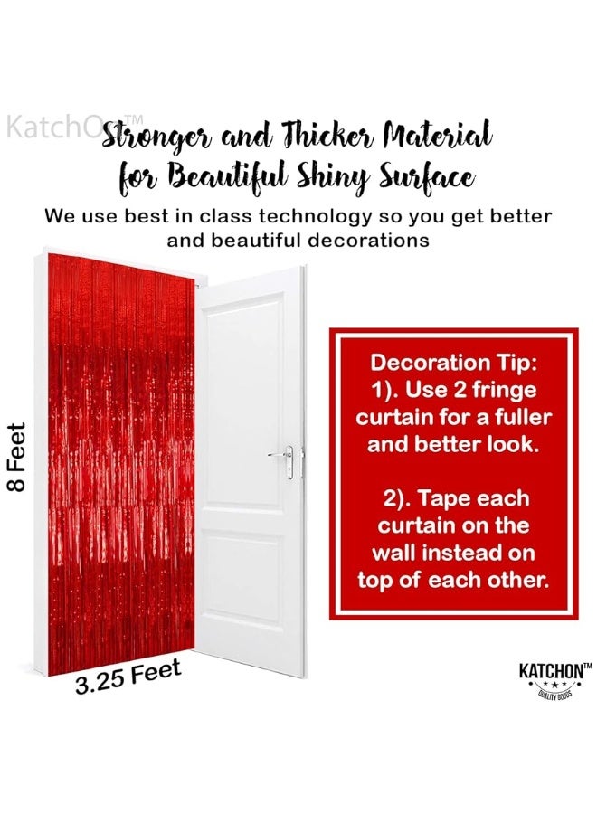 KatchOn, XtraLarge Red Streamers Party Decorations - 6.4x8 Feet, Pack of 2 | Shiny Red Fringe Backdrop for Valentines Day Decorations | Red Backdrop for Valentines Day Backdrop | Red Party Decorations