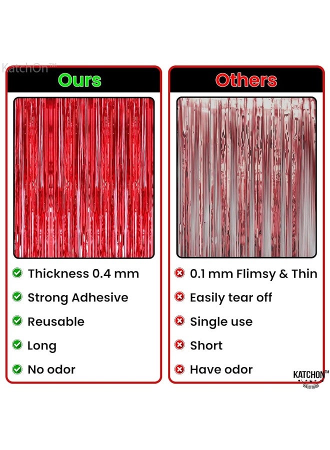 KatchOn, XtraLarge Red Streamers Party Decorations - 6.4x8 Feet, Pack of 2 | Shiny Red Fringe Backdrop for Valentines Day Decorations | Red Backdrop for Valentines Day Backdrop | Red Party Decorations