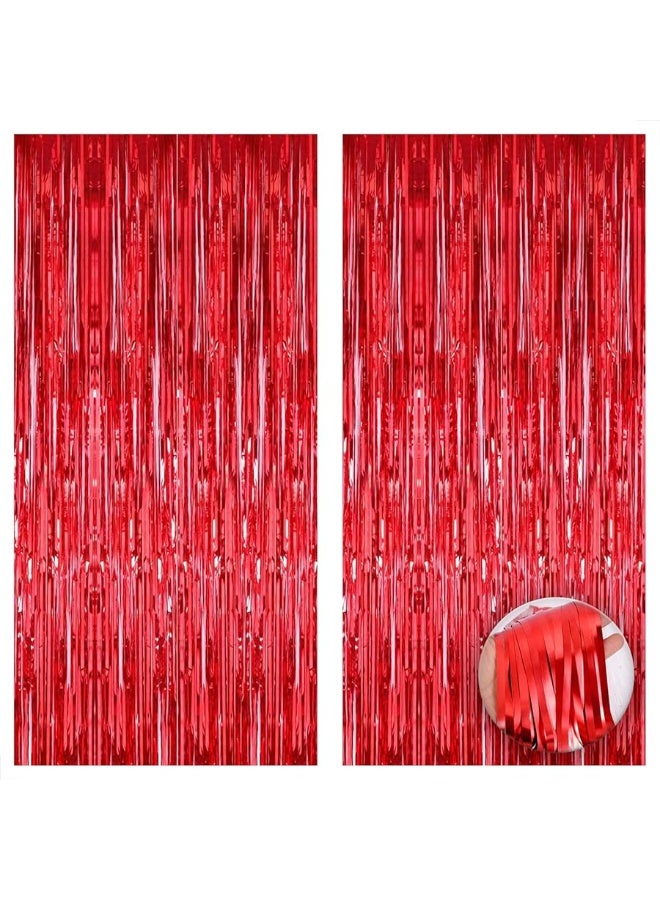KatchOn, XtraLarge Red Streamers Party Decorations - 6.4x8 Feet, Pack of 2 | Shiny Red Fringe Backdrop for Valentines Day Decorations | Red Backdrop for Valentines Day Backdrop | Red Party Decorations
