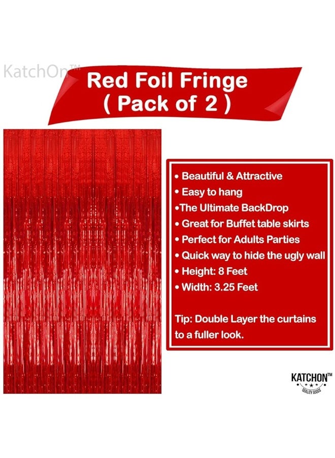 KatchOn, XtraLarge Red Streamers Party Decorations - 6.4x8 Feet, Pack of 2 | Shiny Red Fringe Backdrop for Valentines Day Decorations | Red Backdrop for Valentines Day Backdrop | Red Party Decorations