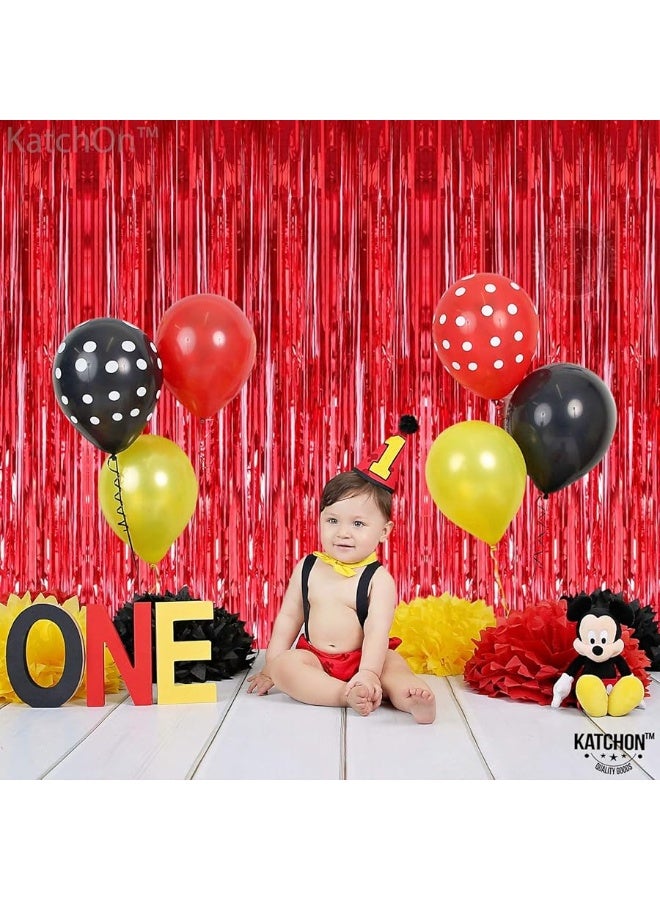 KatchOn, XtraLarge Red Streamers Party Decorations - 6.4x8 Feet, Pack of 2 | Shiny Red Fringe Backdrop for Valentines Day Decorations | Red Backdrop for Valentines Day Backdrop | Red Party Decorations
