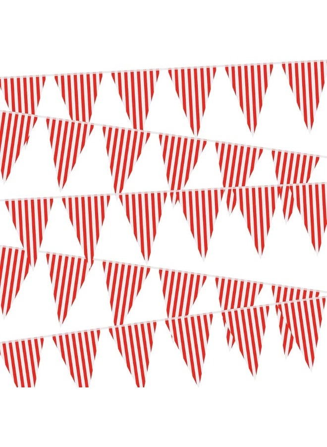 5 Packs Carnival Circus Party Decorations Supplies, Circus Carnival Bunting Banner, Red and White Pennant Banner Triangle Bunting Flag for Carnival Birthday Party, 7.4 x 10.8 Inch