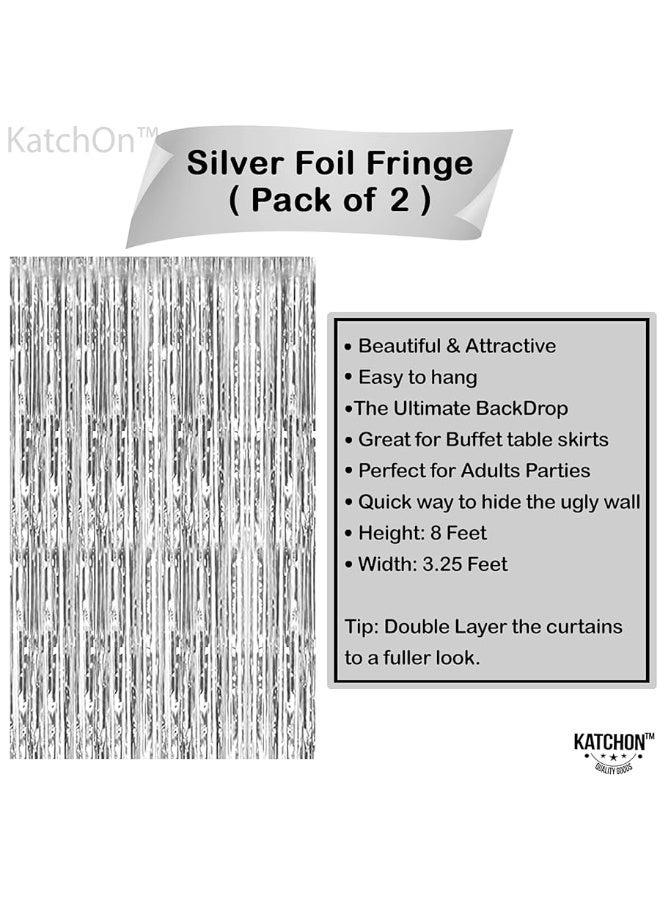 KatchOn, XtraLarge Silver Backdrop Curtain - 3.2x8 Feet, Pack of 2, Silver Streamers Backdrop | Silver Fringe Backdrop for Prom Decorations 2024 | Silver Streamer Backdrop for Silver Party Decorations