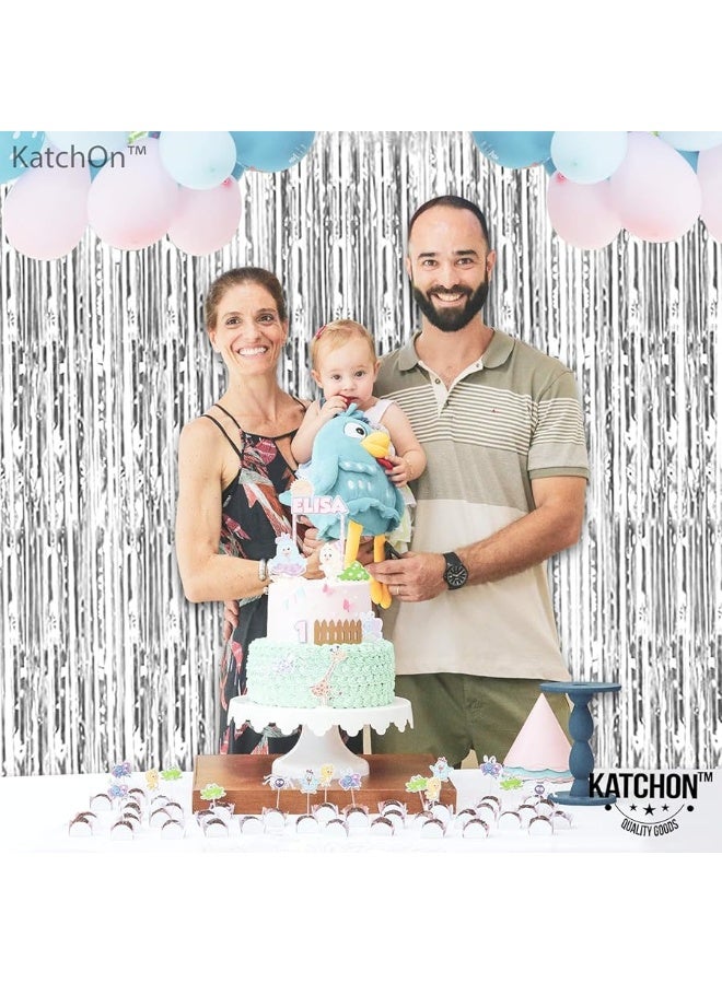 KatchOn, XtraLarge Silver Backdrop Curtain - 3.2x8 Feet, Pack of 2, Silver Streamers Backdrop | Silver Fringe Backdrop for Prom Decorations 2024 | Silver Streamer Backdrop for Silver Party Decorations
