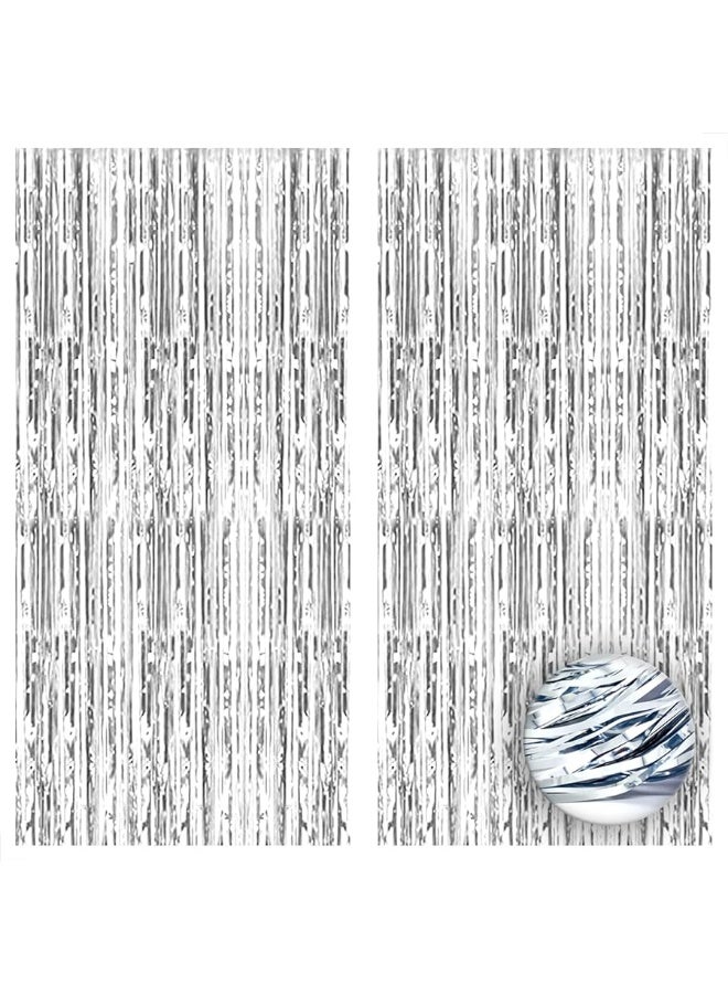 KatchOn, XtraLarge Silver Backdrop Curtain - 3.2x8 Feet, Pack of 2, Silver Streamers Backdrop | Silver Fringe Backdrop for Prom Decorations 2024 | Silver Streamer Backdrop for Silver Party Decorations