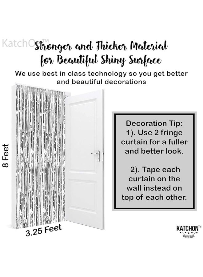 KatchOn, XtraLarge Silver Backdrop Curtain - 3.2x8 Feet, Pack of 2, Silver Streamers Backdrop | Silver Fringe Backdrop for Prom Decorations 2024 | Silver Streamer Backdrop for Silver Party Decorations