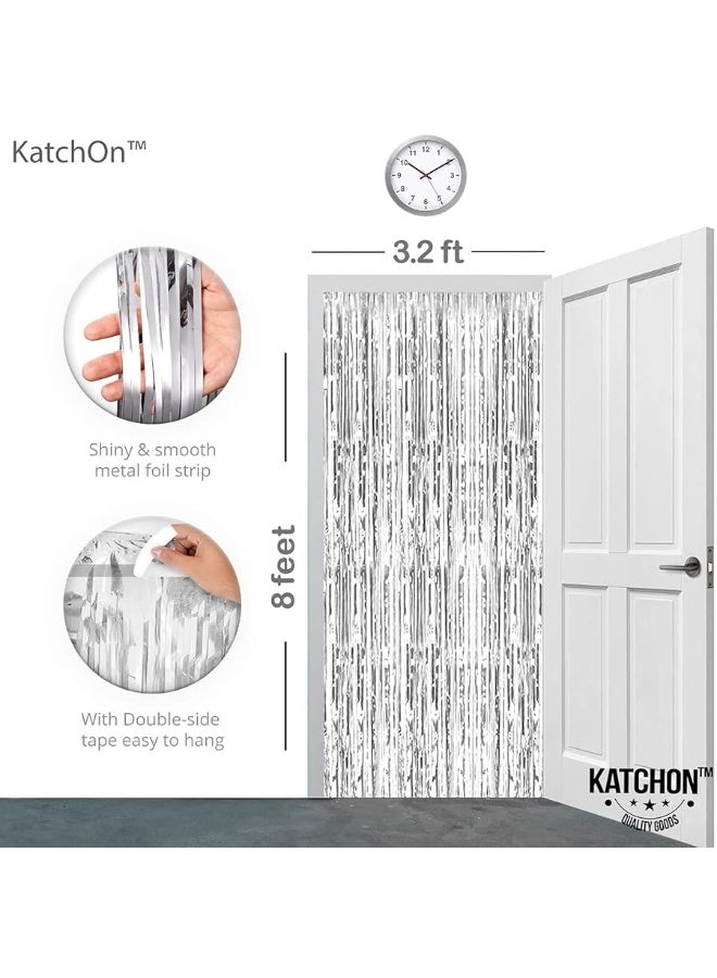 KatchOn, XtraLarge Silver Backdrop Curtain - 3.2x8 Feet, Pack of 2, Silver Streamers Backdrop | Silver Fringe Backdrop for Prom Decorations 2024 | Silver Streamer Backdrop for Silver Party Decorations