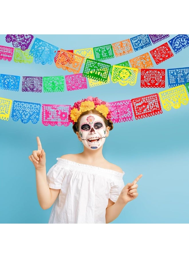 4 Packs Mexican Party Banner 60 Feet Fiesta Banner Plastic Papel Picado Banner Cinco de Mayo Dia De Los Muertos Decor Day of the Dead Decorations Mexican Fiesta Themed Party Decorations Supplies