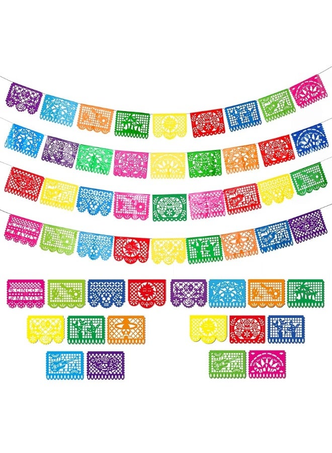 4 Packs Mexican Party Banner 60 Feet Fiesta Banner Plastic Papel Picado Banner Cinco de Mayo Dia De Los Muertos Decor Day of the Dead Decorations Mexican Fiesta Themed Party Decorations Supplies