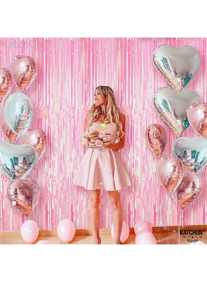 KatchOn, XtraLarge Pink Iridescent Fringe Curtain - 3.2x8 Feet | Iridescent Backdrop for Iridescent Party Decorations | Pink Birthday Decorations | Pink Fringe Backdrop for Pink Party Decorations