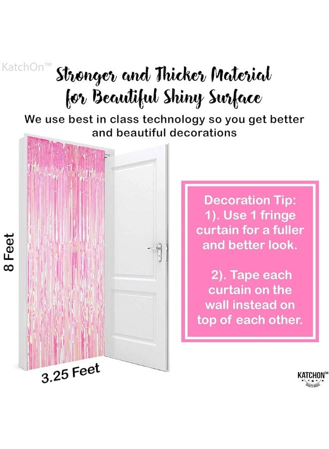 KatchOn, XtraLarge Pink Iridescent Fringe Curtain - 3.2x8 Feet | Iridescent Backdrop for Iridescent Party Decorations | Pink Birthday Decorations | Pink Fringe Backdrop for Pink Party Decorations