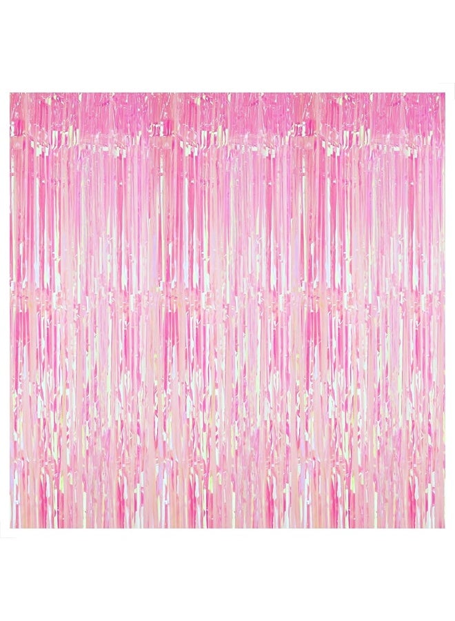 KatchOn, XtraLarge Pink Iridescent Fringe Curtain - 3.2x8 Feet | Iridescent Backdrop for Iridescent Party Decorations | Pink Birthday Decorations | Pink Fringe Backdrop for Pink Party Decorations