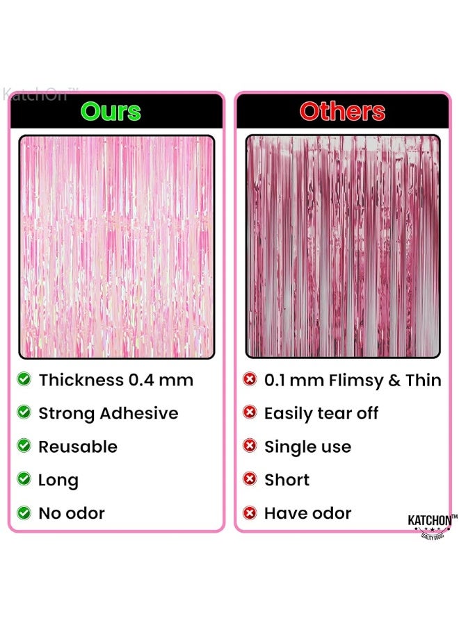 KatchOn, XtraLarge Pink Iridescent Fringe Curtain - 3.2x8 Feet | Iridescent Backdrop for Iridescent Party Decorations | Pink Birthday Decorations | Pink Fringe Backdrop for Pink Party Decorations