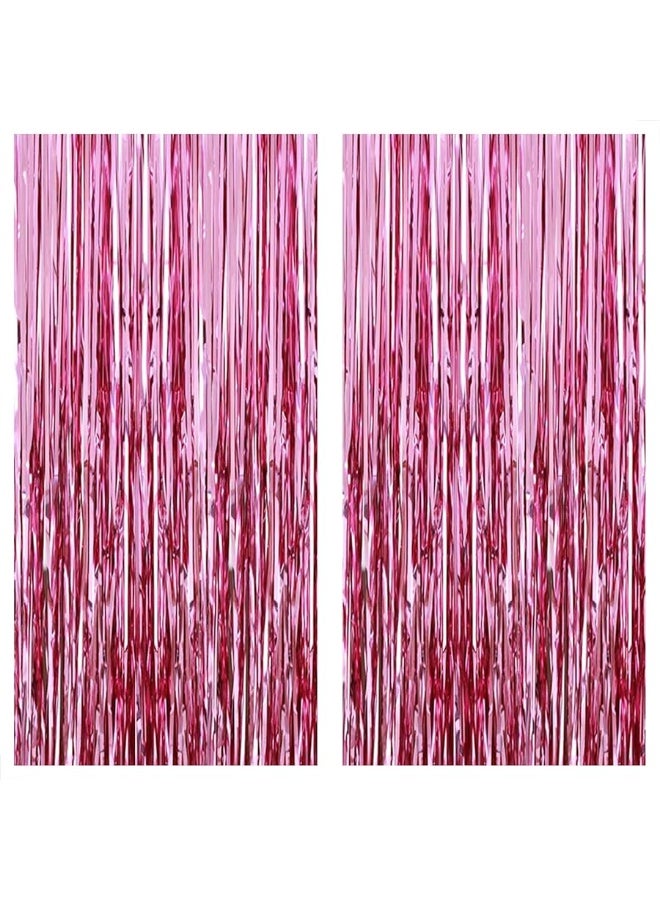 KatchOn, Pink Backdrop for Pink Party Decorations - XtraLarge 3.2x8 Feet, Pack of 2 | Pink Foil Fringe Curtain for Pink Streamers Party Decorations | Pink Fringe Backdrop, Pink Birthday Decorations