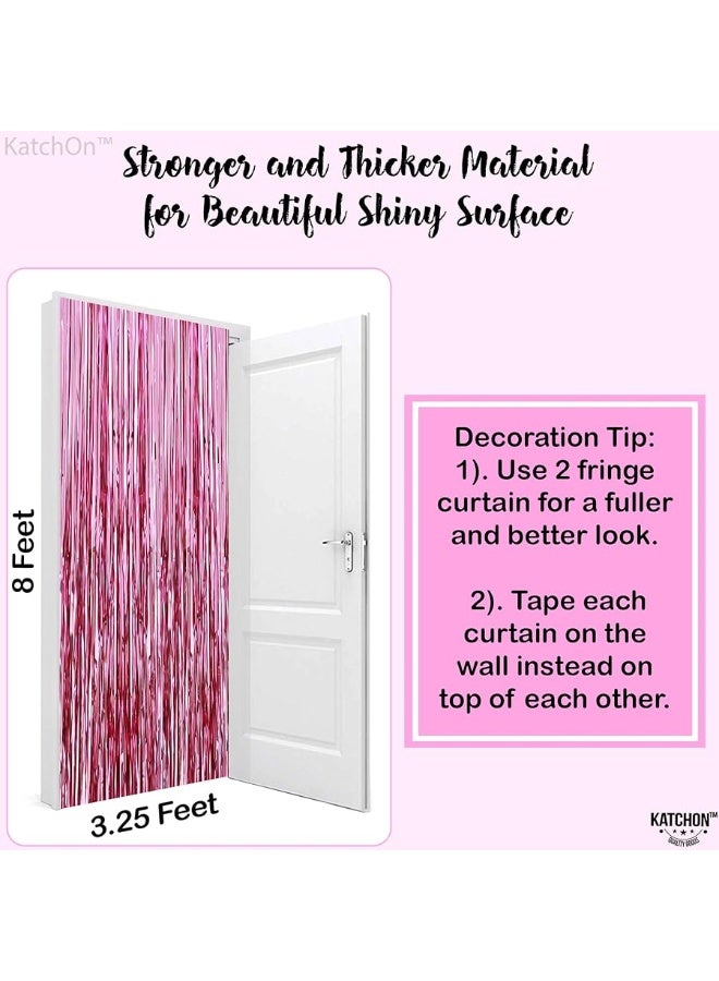KatchOn, Pink Backdrop for Pink Party Decorations - XtraLarge 3.2x8 Feet, Pack of 2 | Pink Foil Fringe Curtain for Pink Streamers Party Decorations | Pink Fringe Backdrop, Pink Birthday Decorations