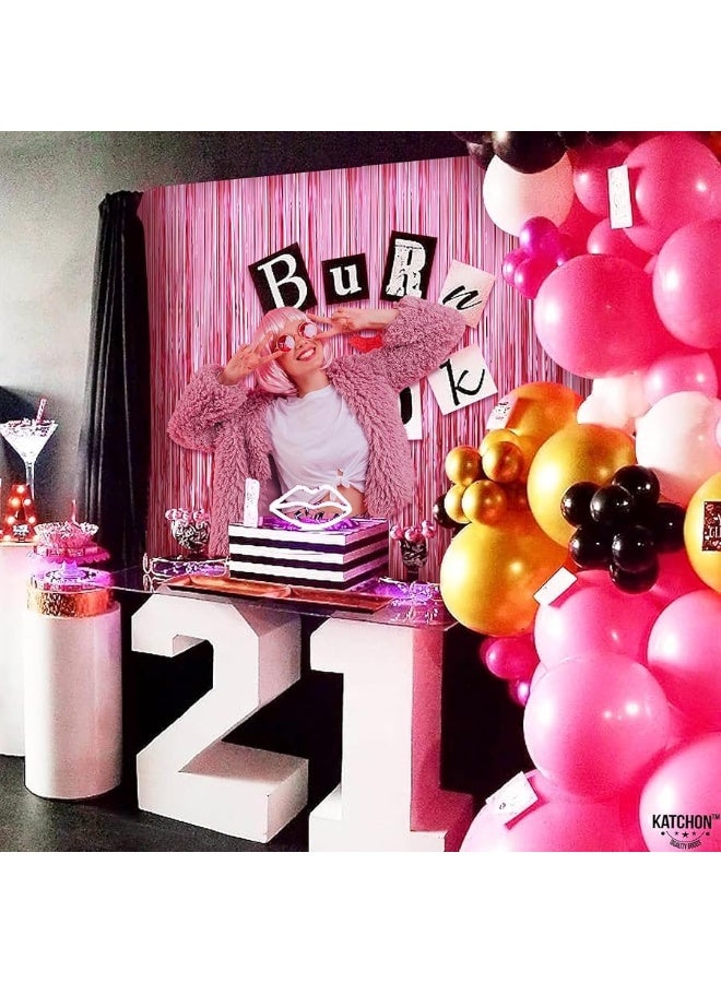 KatchOn, Pink Backdrop for Pink Party Decorations - XtraLarge 3.2x8 Feet, Pack of 2 | Pink Foil Fringe Curtain for Pink Streamers Party Decorations | Pink Fringe Backdrop, Pink Birthday Decorations