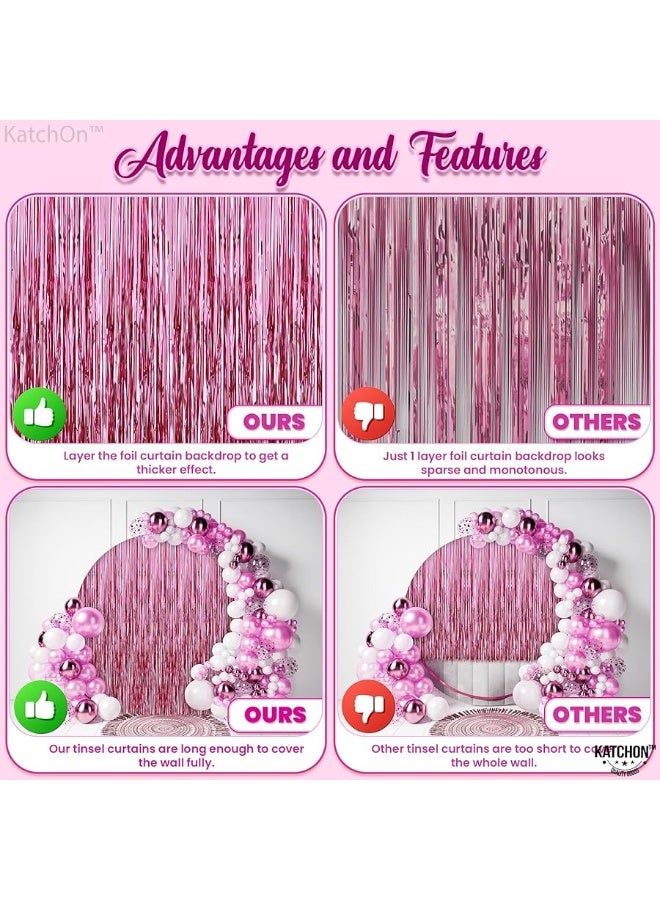 KatchOn, Pink Backdrop for Pink Party Decorations - XtraLarge 3.2x8 Feet, Pack of 2 | Pink Foil Fringe Curtain for Pink Streamers Party Decorations | Pink Fringe Backdrop, Pink Birthday Decorations