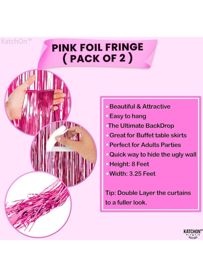KatchOn, Pink Backdrop for Pink Party Decorations - XtraLarge 3.2x8 Feet, Pack of 2 | Pink Foil Fringe Curtain for Pink Streamers Party Decorations | Pink Fringe Backdrop, Pink Birthday Decorations