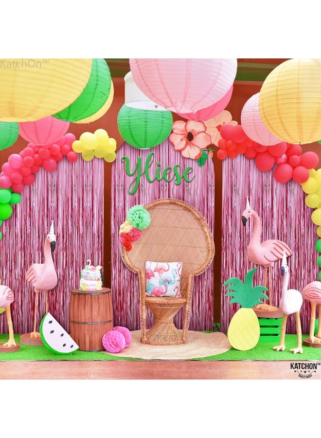 KatchOn, Pink Backdrop for Pink Party Decorations - XtraLarge 3.2x8 Feet, Pack of 2 | Pink Foil Fringe Curtain for Pink Streamers Party Decorations | Pink Fringe Backdrop, Pink Birthday Decorations