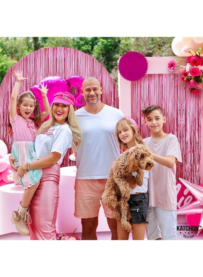 KatchOn, Pink Backdrop for Pink Party Decorations - XtraLarge 3.2x8 Feet, Pack of 2 | Pink Foil Fringe Curtain for Pink Streamers Party Decorations | Pink Fringe Backdrop, Pink Birthday Decorations