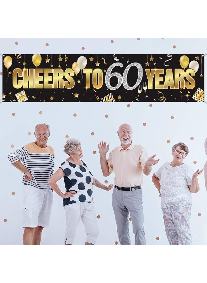 Cheers to 60 Years 60th Birthday Banner Decorations for Men Women Happy 60th Birthday Banner Birthday Party Supplies Black Gold Backdrop for 60th Birthday Decor (70.9 x 15.7 Inch)