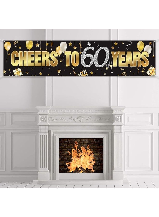 Cheers to 60 Years 60th Birthday Banner Decorations for Men Women Happy 60th Birthday Banner Birthday Party Supplies Black Gold Backdrop for 60th Birthday Decor (70.9 x 15.7 Inch)