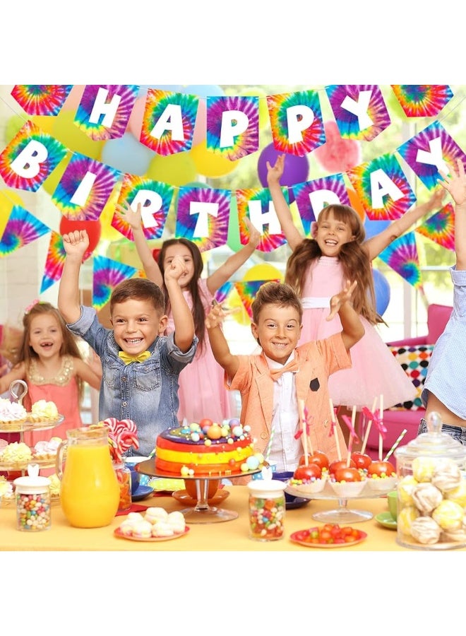 15 Pieces Tie Dye Party Happy Birthday Banner Pennant Banner and 60's Hippie Theme Party Foil Swirl Decor for Tie Dye Party Art Classic 60s 70s Theme Hippie Carnival Party Baby Shower Birthday Party
