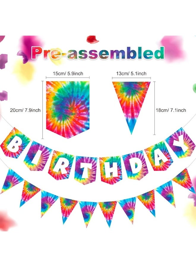 15 Pieces Tie Dye Party Happy Birthday Banner Pennant Banner and 60's Hippie Theme Party Foil Swirl Decor for Tie Dye Party Art Classic 60s 70s Theme Hippie Carnival Party Baby Shower Birthday Party