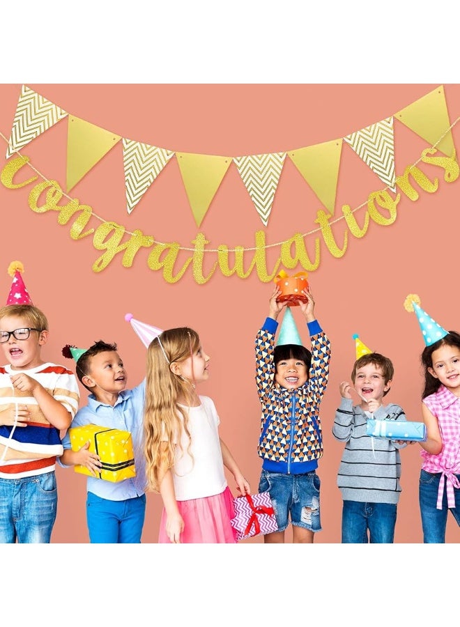 Boao 2 Pieces 2024 Gold Congratulations Graduation Banner Triangle Flag Banner Vintage Glitter Congratulations Banner Pennant for Wedding Baby Shower Ceremony Retirement Party Supplies
