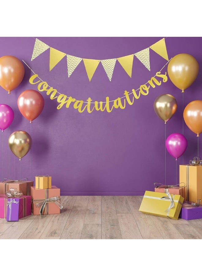 Boao 2 Pieces 2024 Gold Congratulations Graduation Banner Triangle Flag Banner Vintage Glitter Congratulations Banner Pennant for Wedding Baby Shower Ceremony Retirement Party Supplies