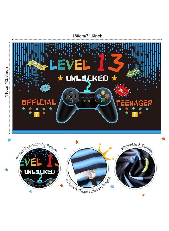 Video Game Birthday Decorations 8 9 10 11 12 13 14th Birthday Decorations for Boys Gaming Theme Photo Props Backdrop Banner Teenager Birthday Decoration (Level 13)