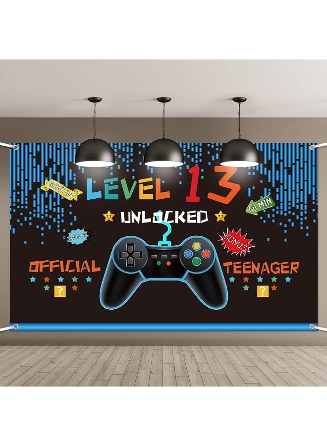 Video Game Birthday Decorations 8 9 10 11 12 13 14th Birthday Decorations for Boys Gaming Theme Photo Props Backdrop Banner Teenager Birthday Decoration (Level 13)