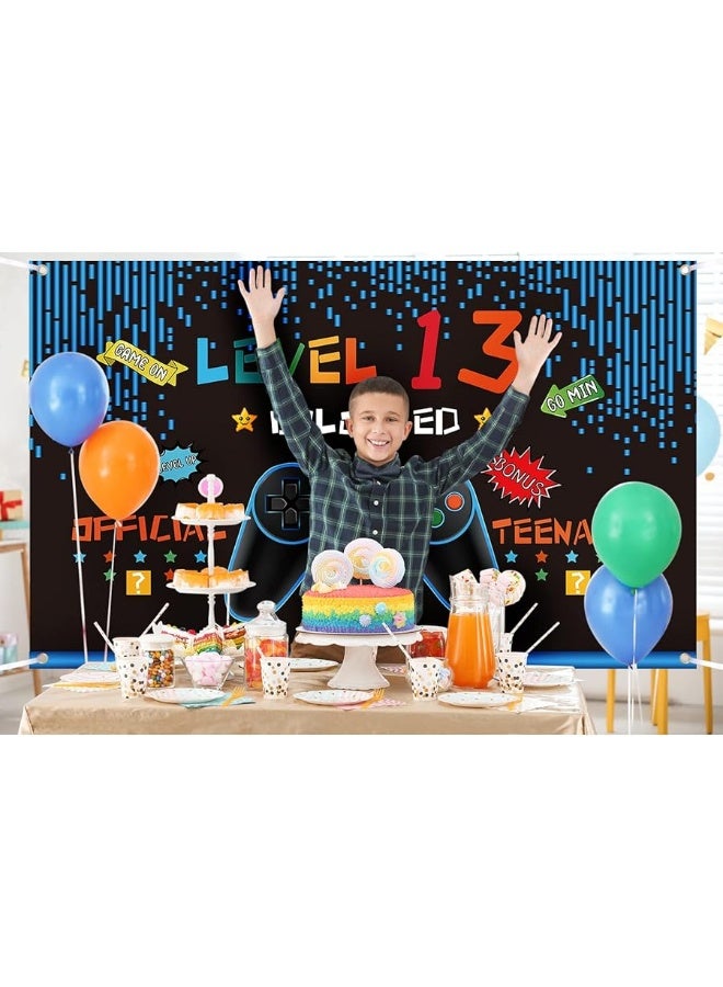 Video Game Birthday Decorations 8 9 10 11 12 13 14th Birthday Decorations for Boys Gaming Theme Photo Props Backdrop Banner Teenager Birthday Decoration (Level 13)