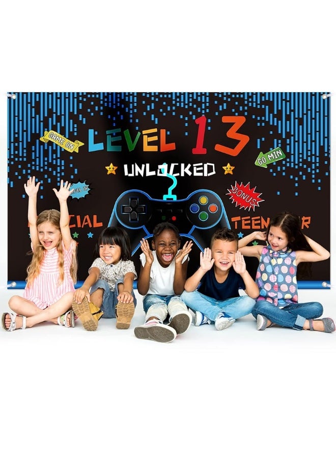 Video Game Birthday Decorations 8 9 10 11 12 13 14th Birthday Decorations for Boys Gaming Theme Photo Props Backdrop Banner Teenager Birthday Decoration (Level 13)