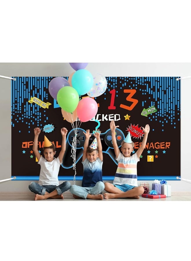Video Game Birthday Decorations 8 9 10 11 12 13 14th Birthday Decorations for Boys Gaming Theme Photo Props Backdrop Banner Teenager Birthday Decoration (Level 13)