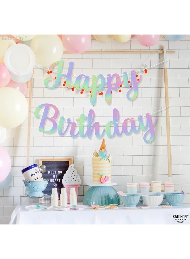 KatchOn, Pre Strung Happy Birthday Banner - 10 Feet | Holographic Birthday Banner | Happy Birthday Sign for Iridescent Party Decorations | Iridescent Happy Birthday Banner | Happy Birthday Decorations