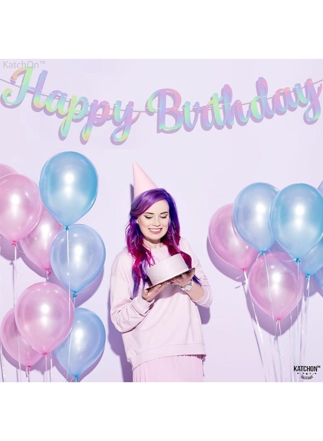 KatchOn, Pre Strung Happy Birthday Banner - 10 Feet | Holographic Birthday Banner | Happy Birthday Sign for Iridescent Party Decorations | Iridescent Happy Birthday Banner | Happy Birthday Decorations
