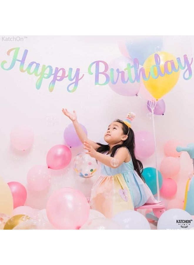 KatchOn, Pre Strung Happy Birthday Banner - 10 Feet | Holographic Birthday Banner | Happy Birthday Sign for Iridescent Party Decorations | Iridescent Happy Birthday Banner | Happy Birthday Decorations