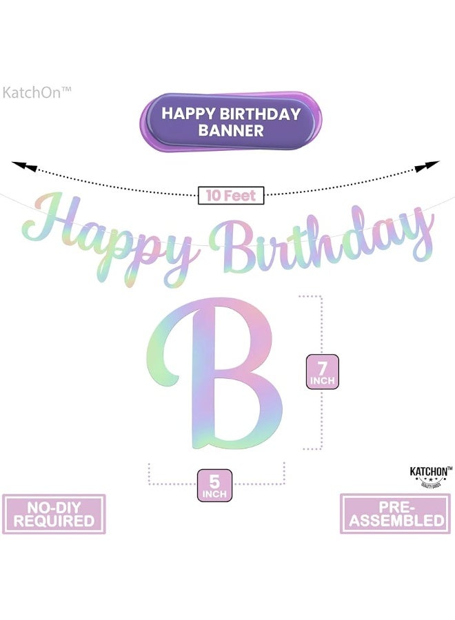 KatchOn, Pre Strung Happy Birthday Banner - 10 Feet | Holographic Birthday Banner | Happy Birthday Sign for Iridescent Party Decorations | Iridescent Happy Birthday Banner | Happy Birthday Decorations