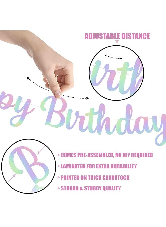 KatchOn, Pre Strung Happy Birthday Banner - 10 Feet | Holographic Birthday Banner | Happy Birthday Sign for Iridescent Party Decorations | Iridescent Happy Birthday Banner | Happy Birthday Decorations