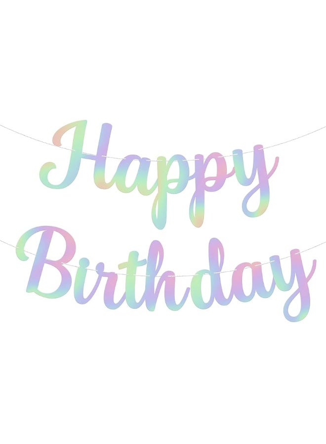 KatchOn, Pre Strung Happy Birthday Banner - 10 Feet | Holographic Birthday Banner | Happy Birthday Sign for Iridescent Party Decorations | Iridescent Happy Birthday Banner | Happy Birthday Decorations